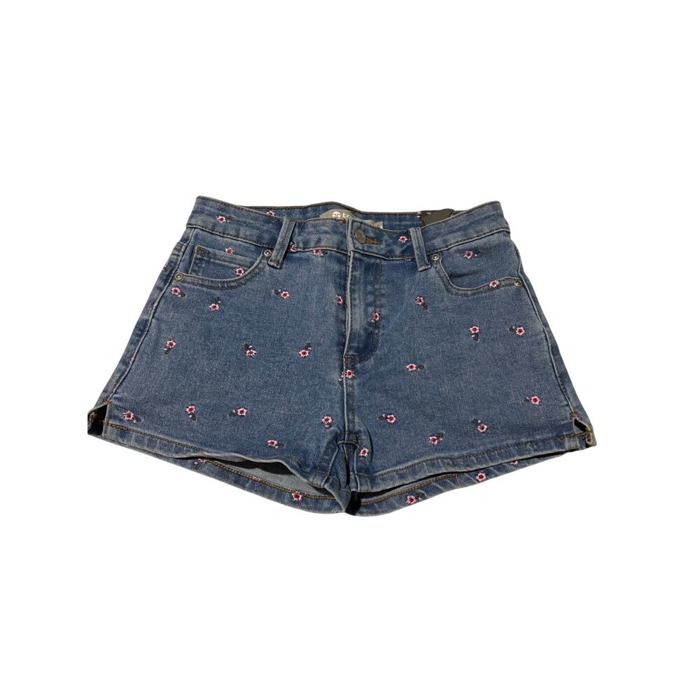 Tractr 14 Brittany Jean shorts pink embroidered flowers mid rise slim leg nwt